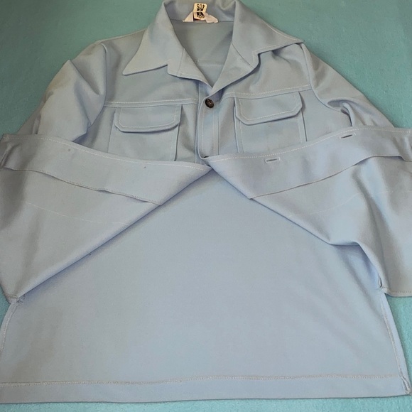 JCPenney 1970’s Flight 1 leisure suit jacket slacks polyester sky blue size 44R - Picture 6 of 12